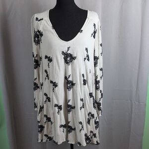 Free People "Emma's Embroided Swing Dress" Light Gray and Black Medium